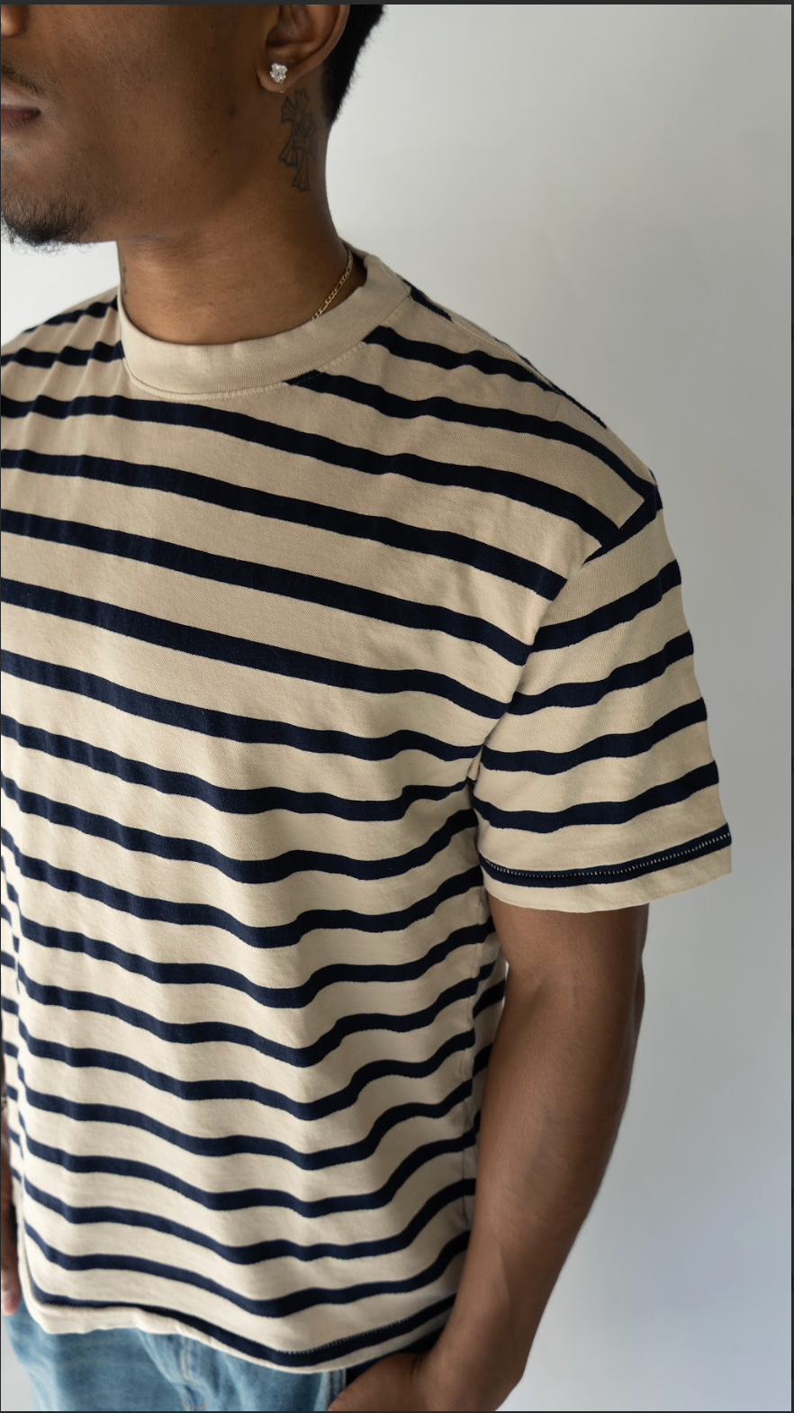 ASHER LA Enzo Stripe TEE- Bisque
