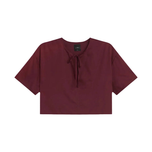 Leset Yokp short Sleeve Tie Top- Merlot