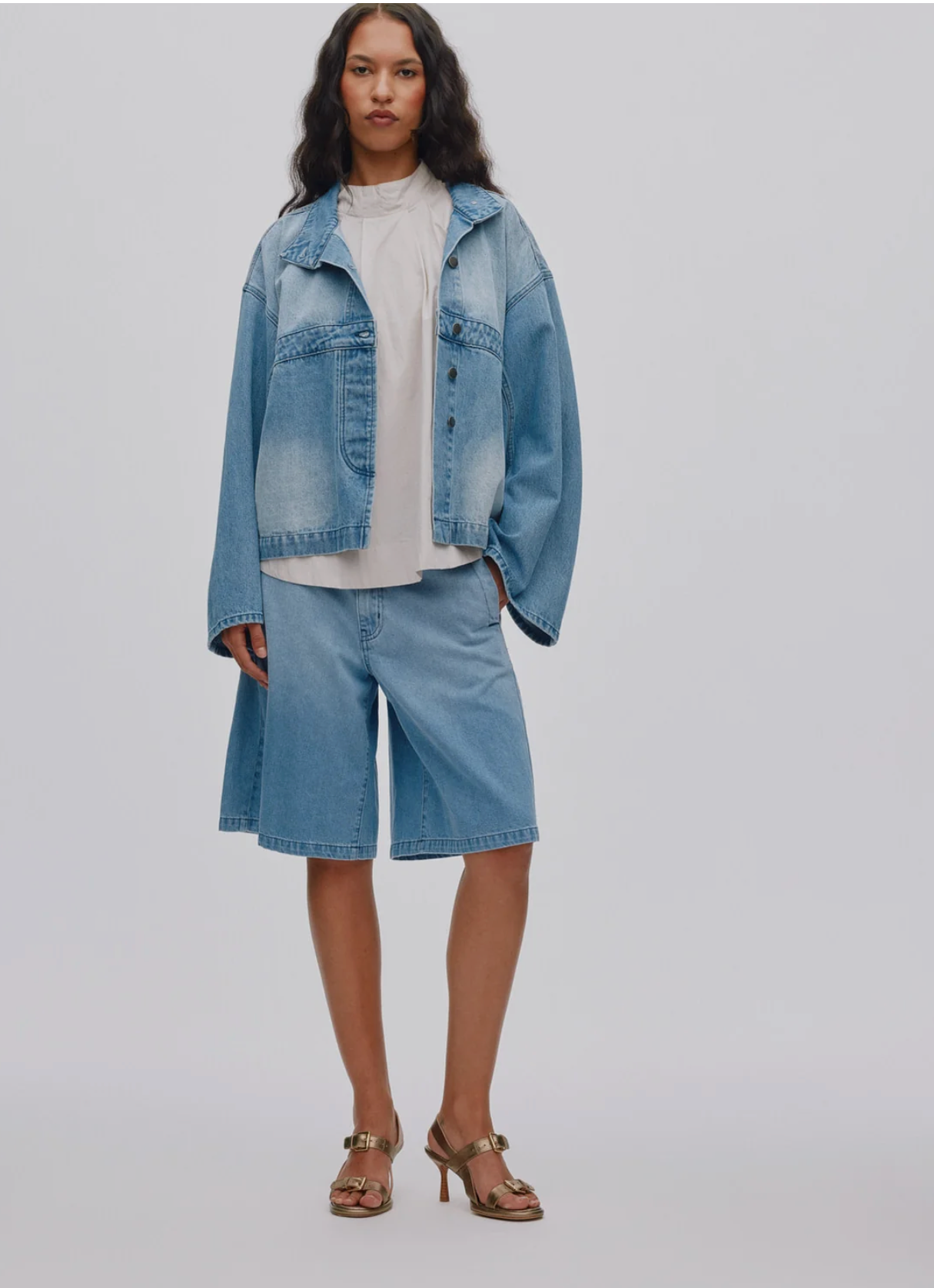 Rabens Saloner  Raha Light Denim Wide Shorts