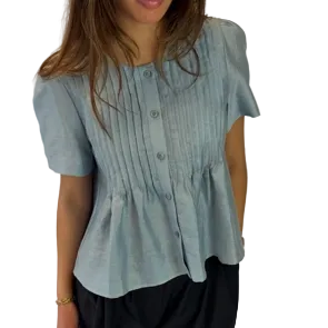 FLENO Pintuck Flare Blouse- Sky Blue