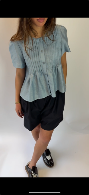 FLENO Pintuck Voluminous Shorts- Navy